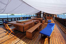 The open air upper deck of Indonesia liveaboard MSV Amira