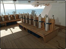 Das Tauchdeck auf der MY Blue Seas Tauchsafari im Roten Meer