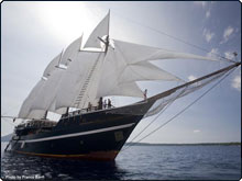 Paradise Dancer liveaboard in full sail in Sulawesi, Indonesia